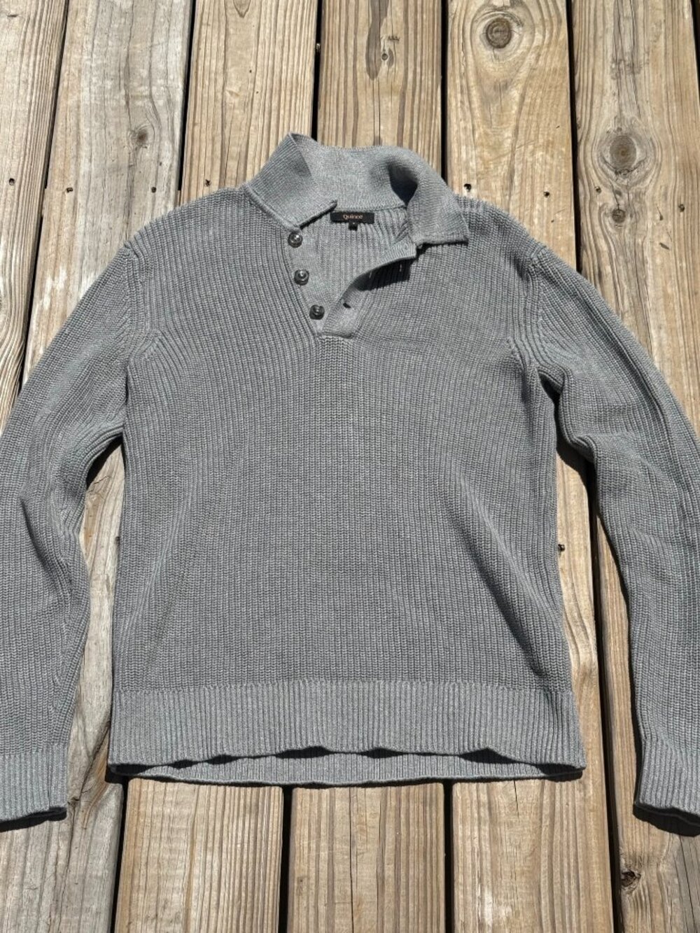 Quince Gray Collared Knit Sweater Quiet Luxury Coastal Grandad S 3738